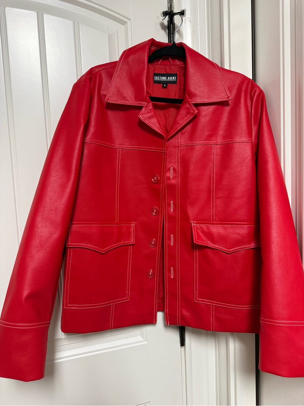 Red Faux Leather Button-Front Jacket